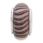 Sterling Silver 925 Hand-Blown Glass Bead with Antiqued Finish  White & Mauve Elegance