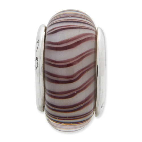 Sterling Silver 925 Hand-Blown Glass Bead with Antiqued Finish  White & Mauve Elegance