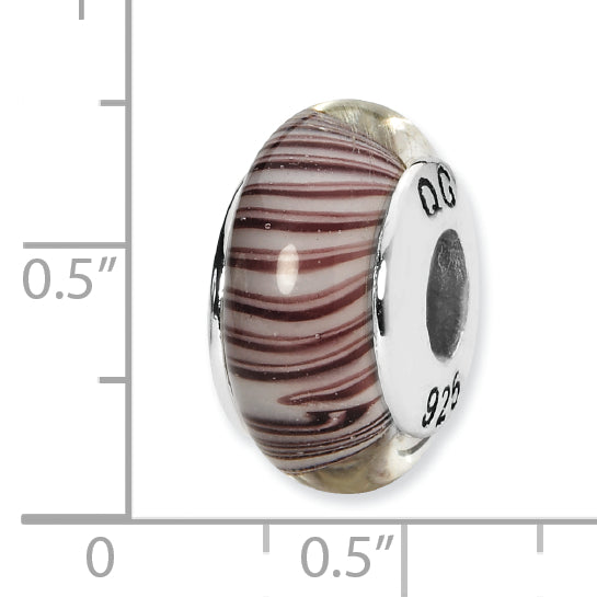 Sterling Silver 925 Hand-Blown Glass Bead with Antiqued Finish  White & Mauve Elegance