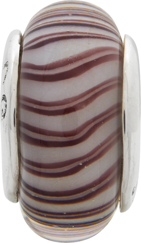 Sterling Silver 925 Hand-Blown Glass Bead with Antiqued Finish  White & Mauve Elegance