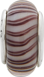 Sterling Silver 925 Hand-Blown Glass Bead with Antiqued Finish  White & Mauve Elegance