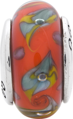 Sterling Silver Hand-Blown Glass Bead with Red/Teal Swirl Antique Finish