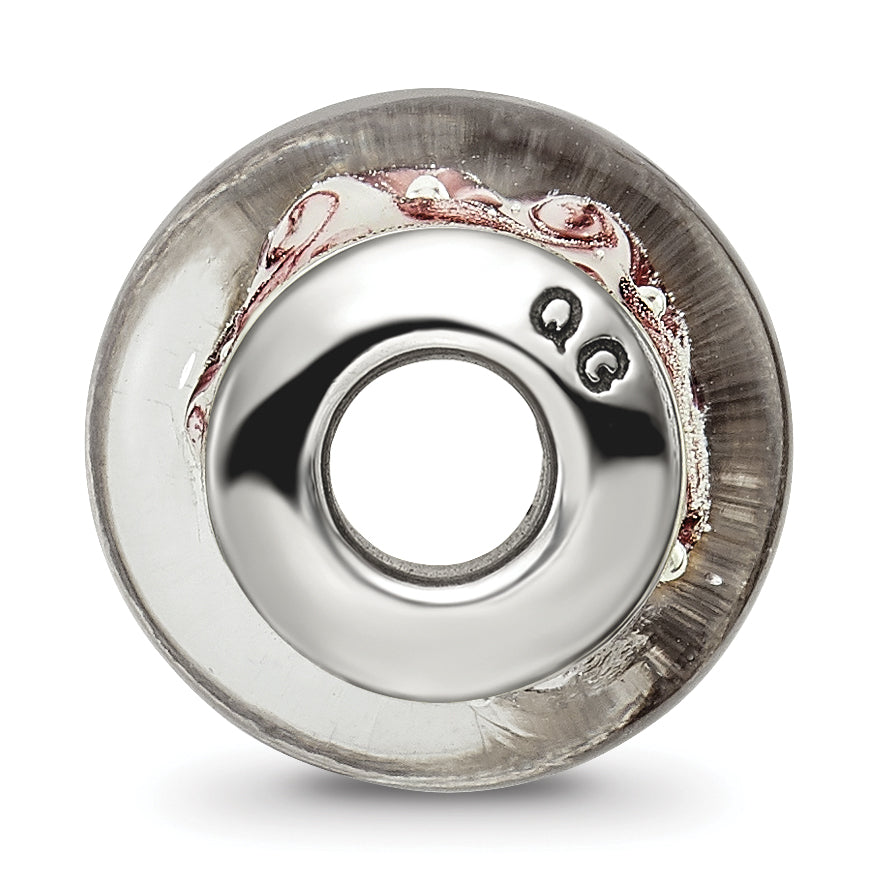 Sterling Silver 925 Hand-Blown Glass Bead with White Mauve Swirl Design Secondary image