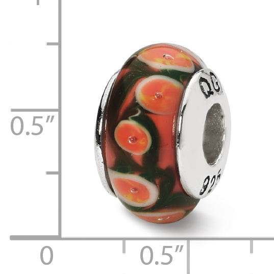 Sterling Silver Hand-Blown Red/Orange Glass Bead with Antiqued Finish Elegant Design