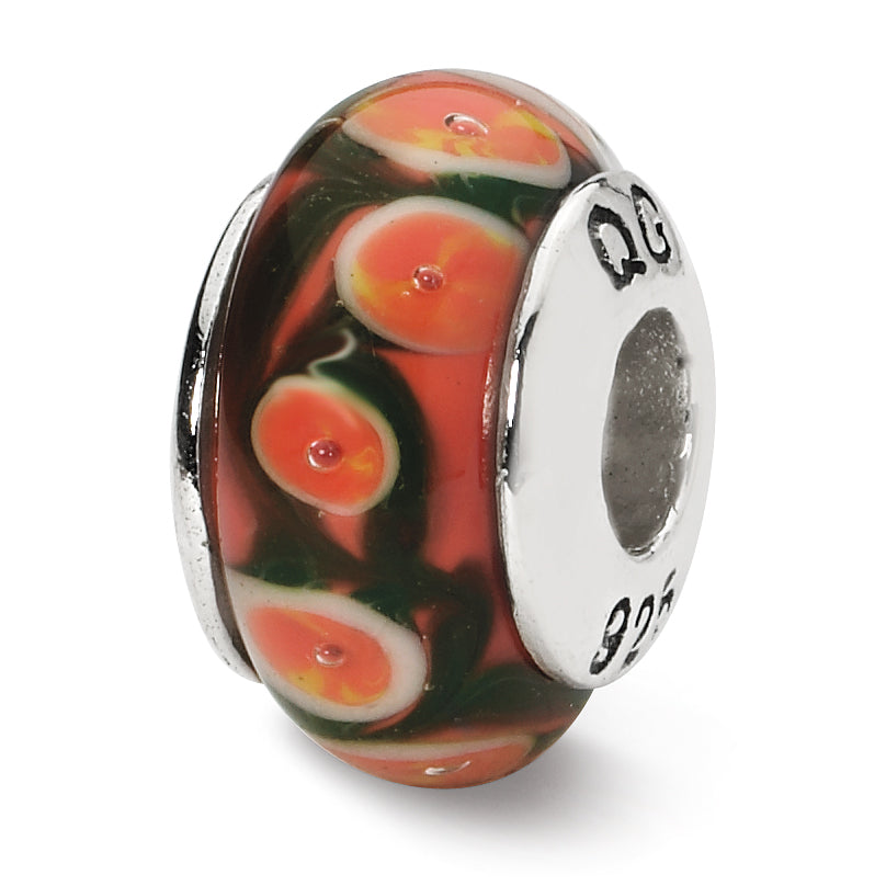 Sterling Silver Reflections Red/Orange Hand-blown Glass Bead Main image