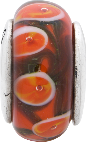 Sterling Silver Hand-Blown Red/Orange Glass Bead with Antiqued Finish Elegant Design