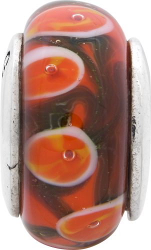 Sterling Silver Reflections Red/Orange Hand-blown Glass Bead
