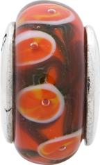 Sterling Silver Hand-Blown Red/Orange Glass Bead with Antiqued Finish Elegant Design