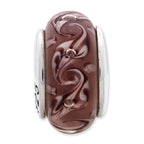Sterling Silver 925 Glass Bead with Purple Swirl Hand-Blown Design