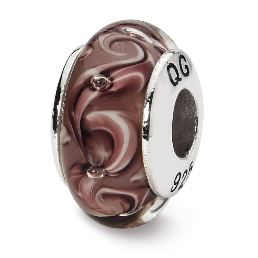 Sterling Silver Reflections Purple Swirl Hand-blown Glass Bead Main image