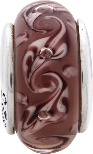 Sterling Silver 925 Glass Bead with Purple Swirl Hand-Blown Design