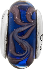 Sterling Silver Reflections Blue/Brown Swirl Hand-blown Glass Bead