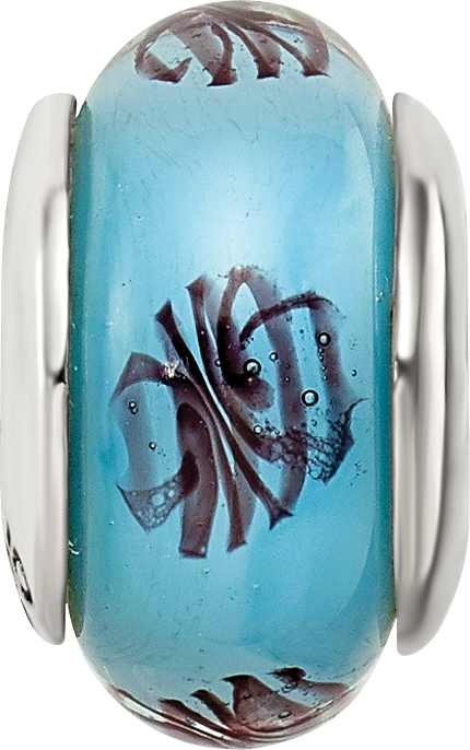 Sterling Silver Reflections Blue/Black Scribble Hand-blown Glass Bead