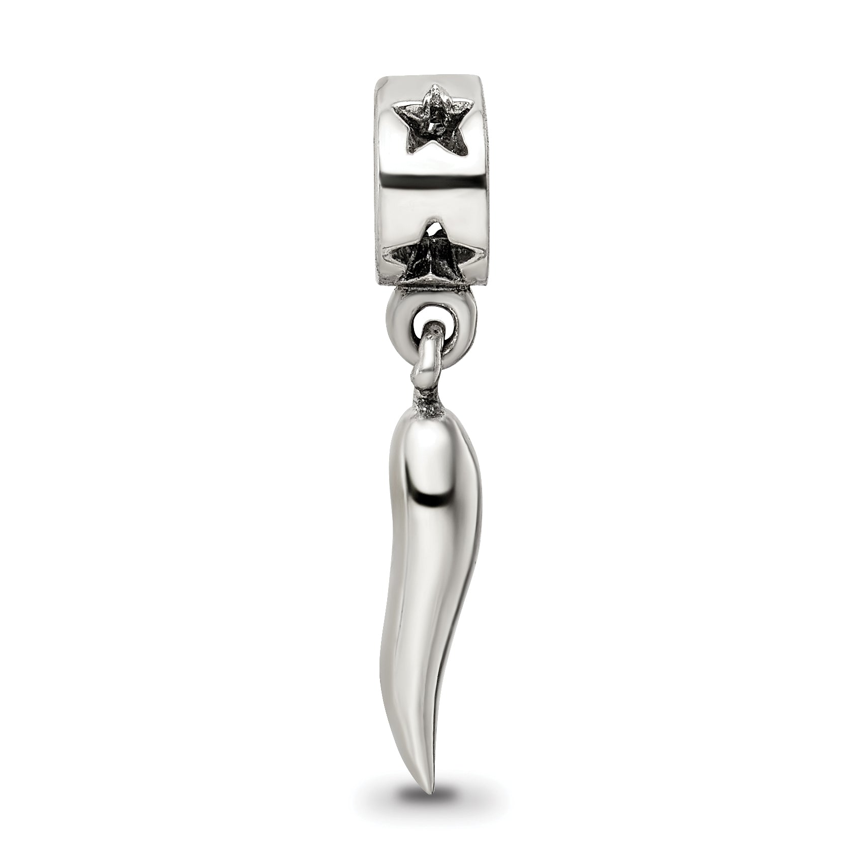 Sterling Silver 925 Dangle Bead with Polished Italian Horn Charm