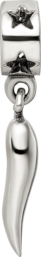Sterling Silver 925 Dangle Bead with Polished Italian Horn Charm