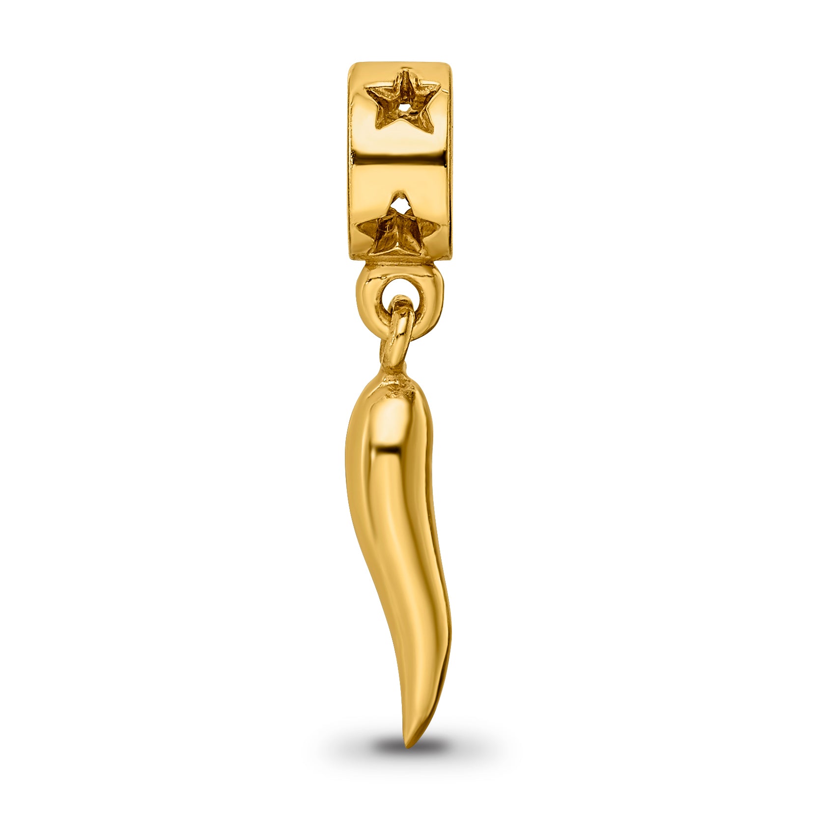 Sterling Silver Gold-Plated Italian Horn Dangle Bead  Polished, Solid Design