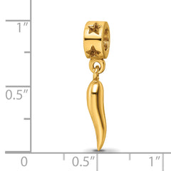 Sterling Silver Gold-Plated Italian Horn Dangle Bead  Polished, Solid Design