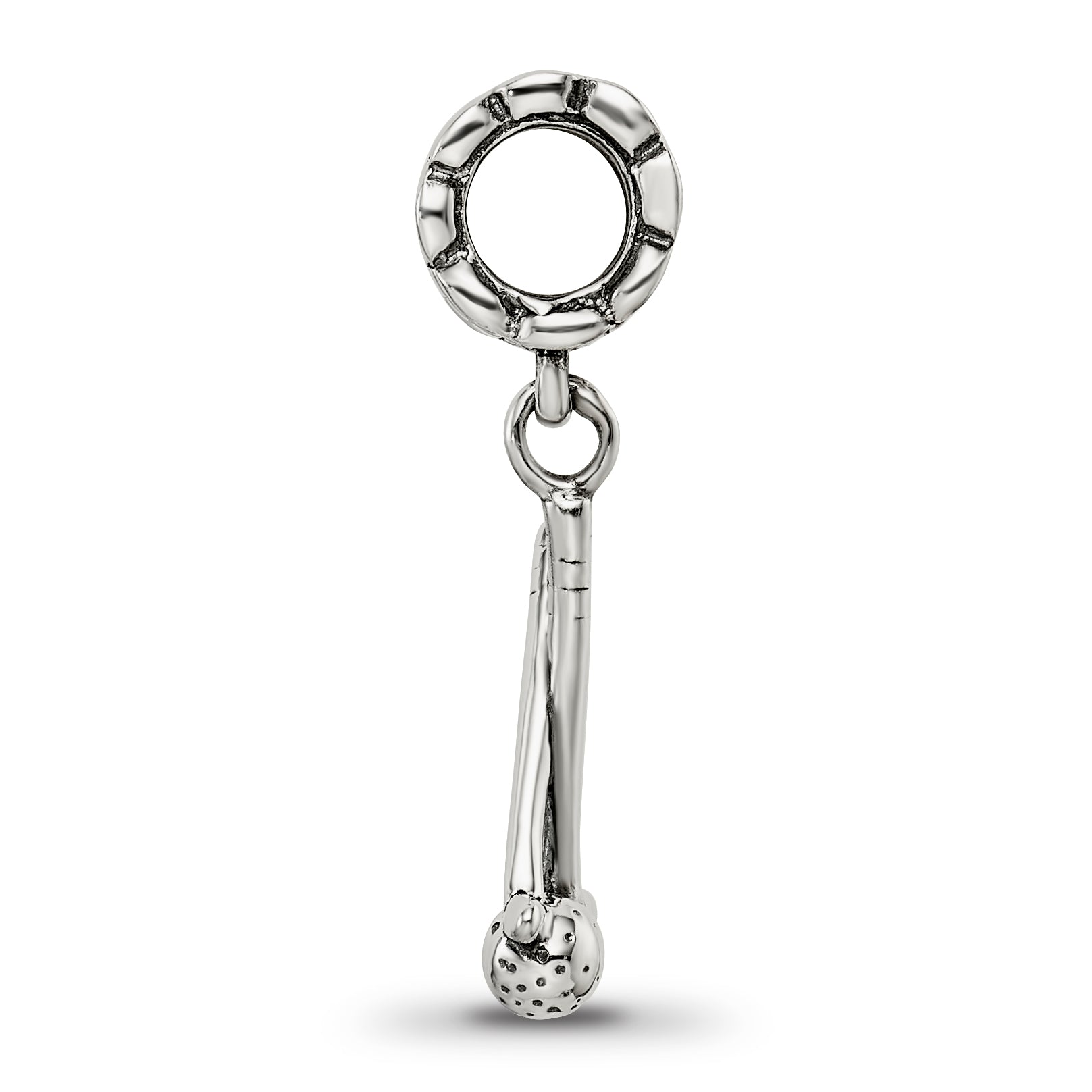 Sterling Silver 925 Golf Clubs and Ball Dangle Bead with Antiqued Finish