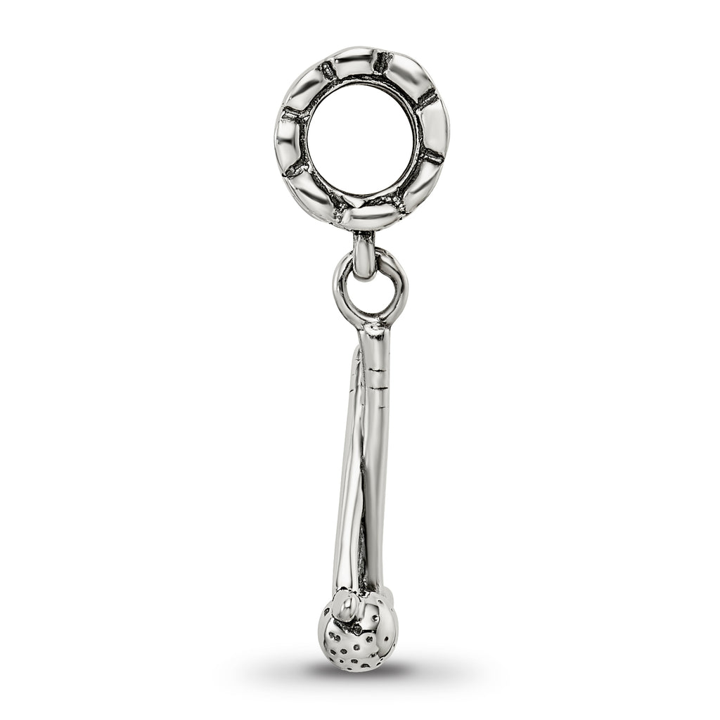 Sterling Silver 925 Golf Clubs and Ball Dangle Bead with Antiqued Finish