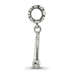 Sterling Silver 925 Golf Clubs and Ball Dangle Bead with Antiqued Finish