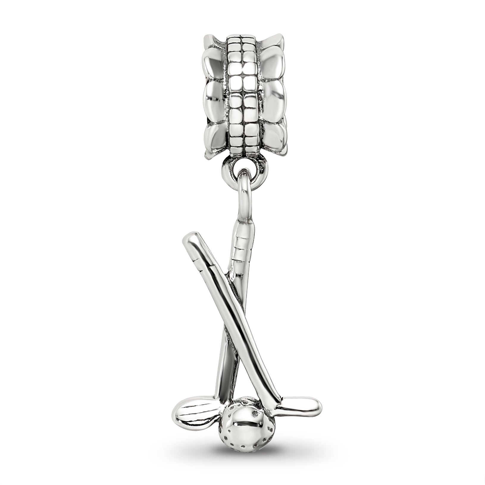 Sterling Silver 925 Golf Clubs and Ball Dangle Bead with Antiqued Finish