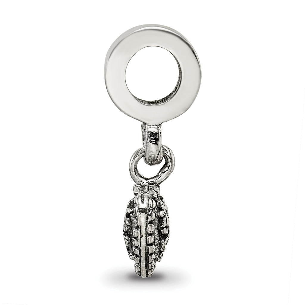 Sterling Silver 925 Heart Dangle Bead with Antiqued Finish