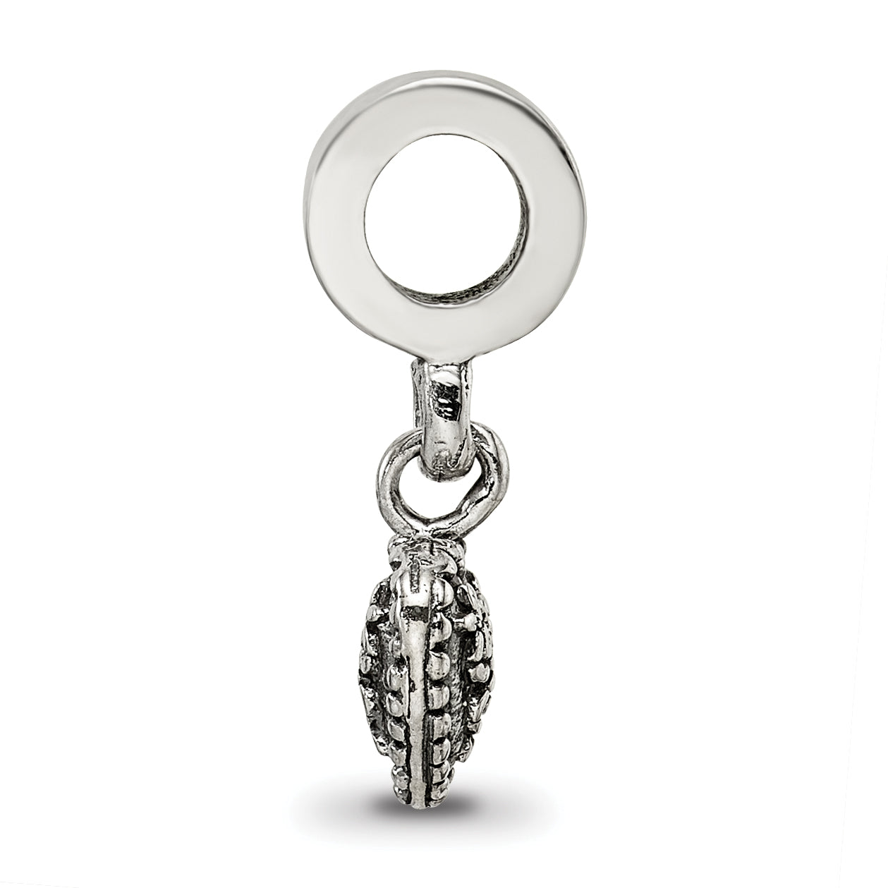Sterling Silver 925 Heart Dangle Bead with Antiqued Finish