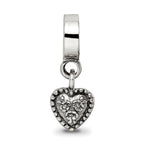 Sterling Silver 925 Heart Dangle Bead with Antiqued Finish