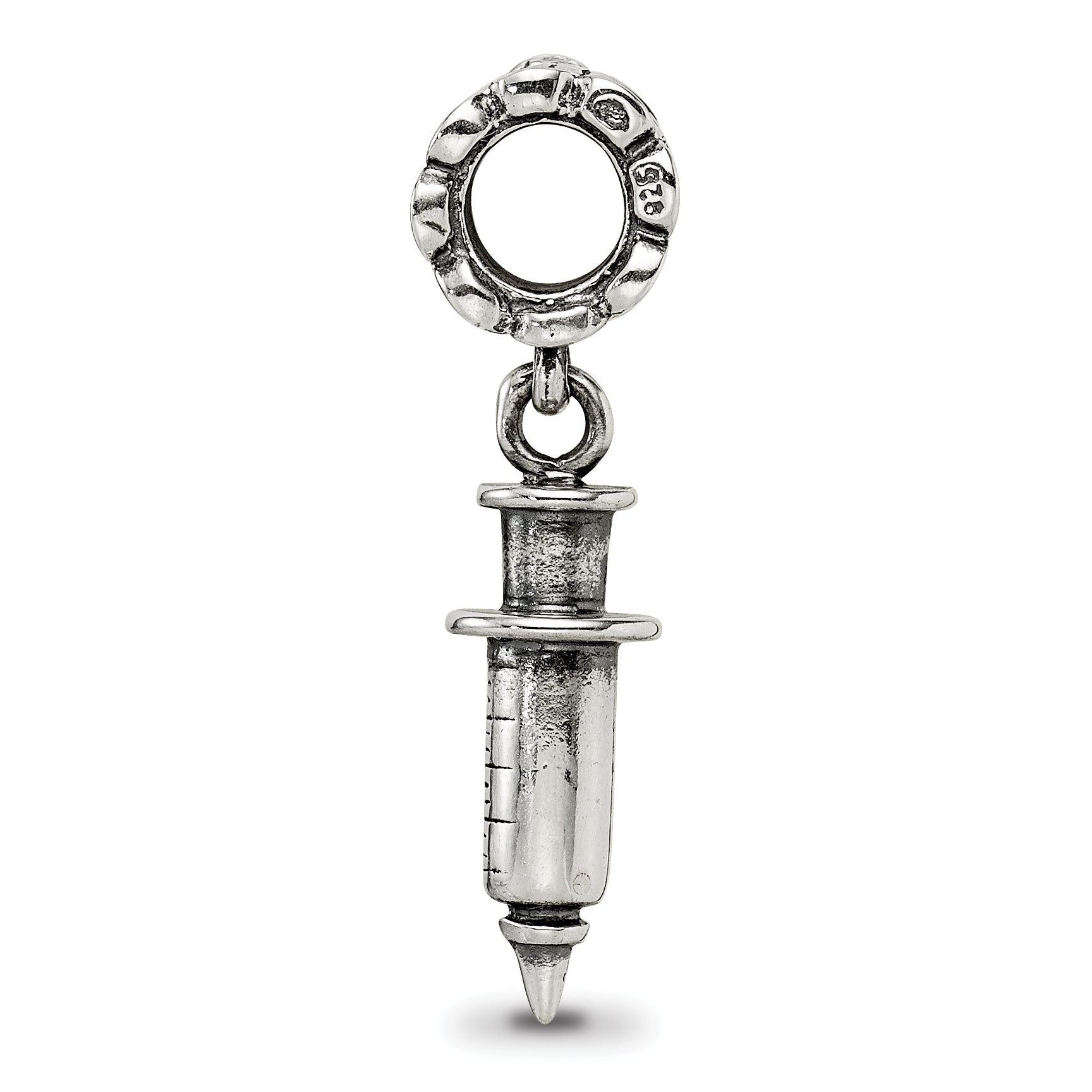Sterling Silver 925 Syringe Dangle Bead with Antiqued Finish Elegant Charm Secondary image