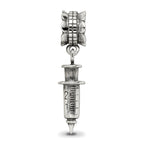 Sterling Silver 925 Syringe Dangle Bead with Antiqued Finish Elegant Charm