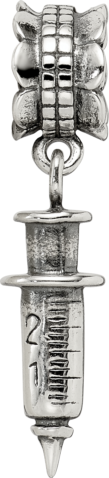 Sterling Silver 925 Syringe Dangle Bead with Antiqued Finish Elegant Charm
