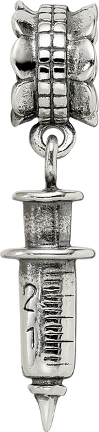 Sterling Silver 925 Syringe Dangle Bead with Antiqued Finish Elegant Charm