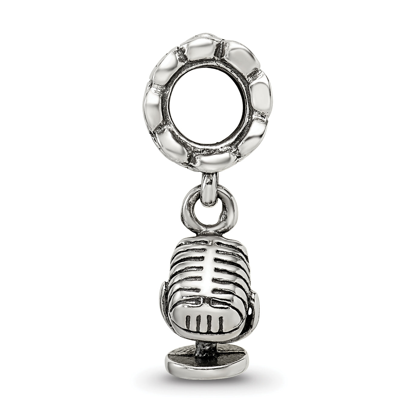 Sterling Silver 925 Microphone Dangle Bead with Antiqued Finish, Casted Solid Design Secondary image