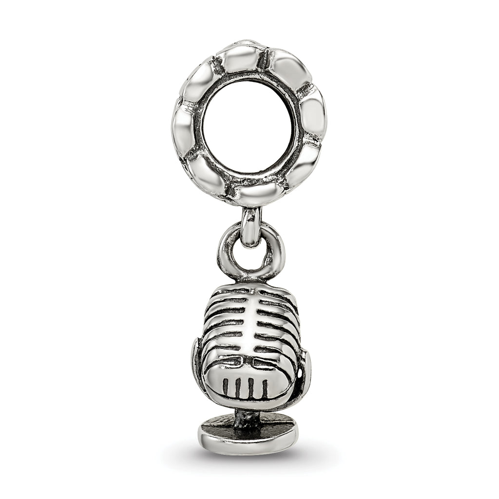 Sterling Silver 925 Microphone Dangle Bead with Antiqued Finish, Casted Solid Design