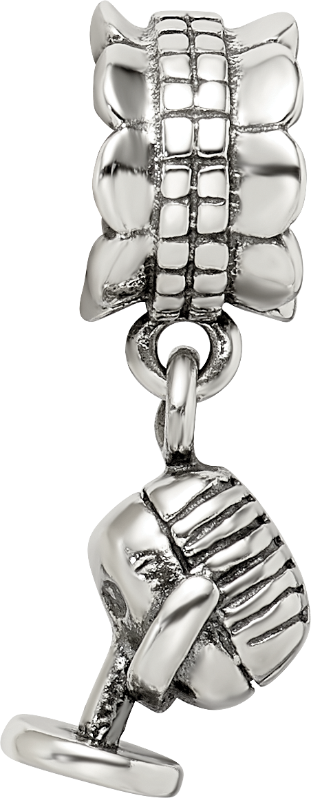Sterling Silver 925 Microphone Dangle Bead with Antiqued Finish, Casted Solid Design