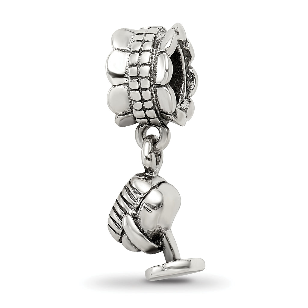 Sterling Silver 925 Microphone Dangle Bead with Antiqued Finish, Casted Solid Design