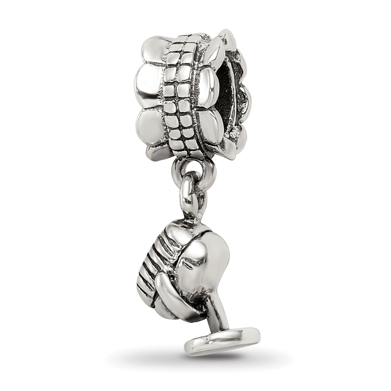 Sterling Silver 925 Microphone Dangle Bead with Antiqued Finish, Casted Solid Design