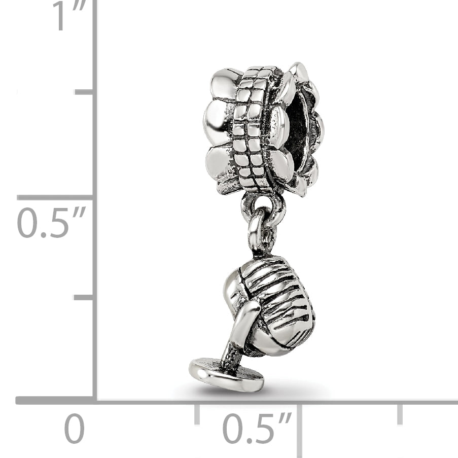 Sterling Silver 925 Microphone Dangle Bead with Antiqued Finish, Casted Solid Design
