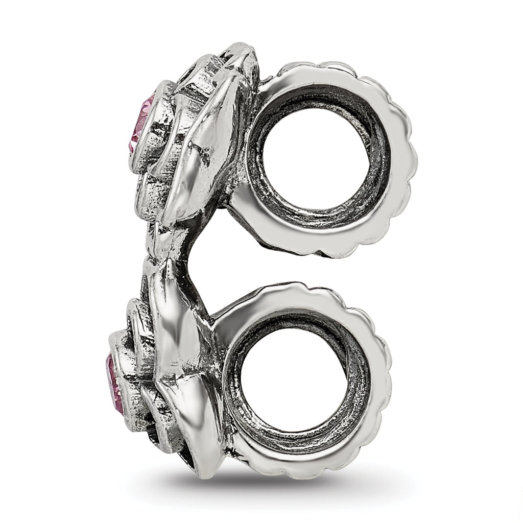 Sterling Silver 925 Connector Bead with Pink CZ Antique Finish Elegant Design