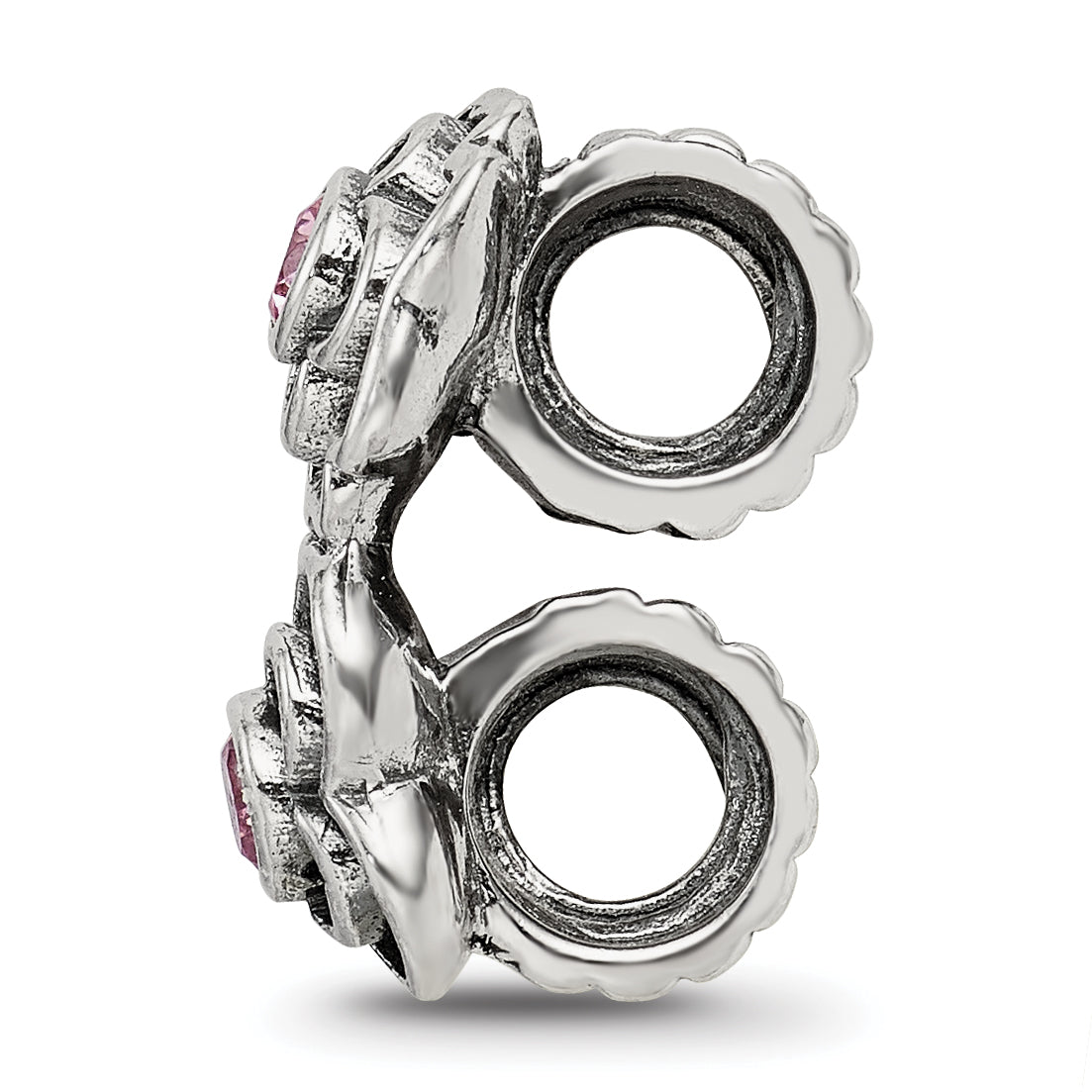 Sterling Silver 925 Connector Bead with Pink CZ Antique Finish Elegant Design