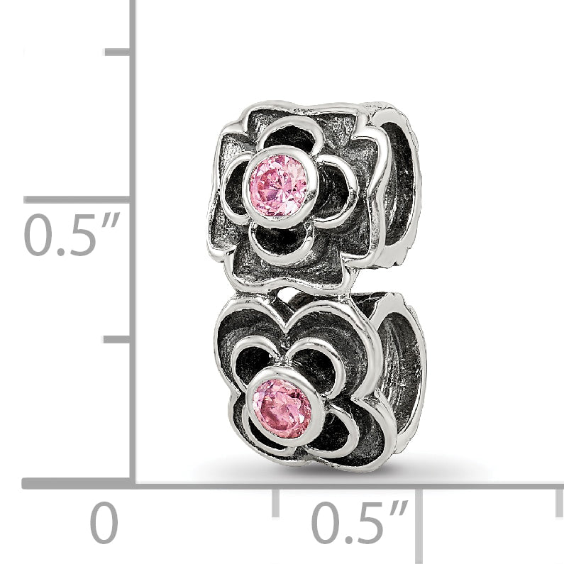 Sterling Silver 925 Connector Bead with Pink CZ Antique Finish Elegant Design