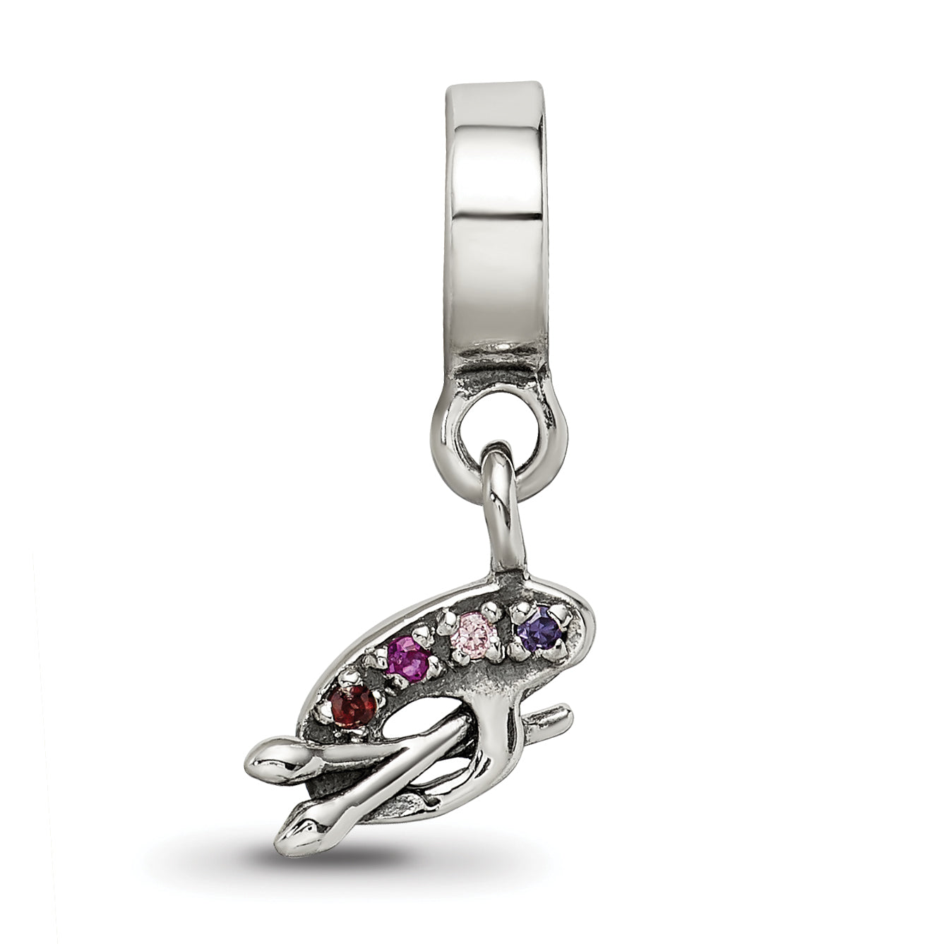 Sterling Silver 925 Artist Palette Dangle Bead with Multi-Color CZ Stones