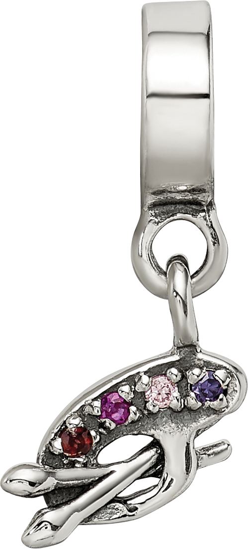 Sterling Silver 925 Artist Palette Dangle Bead with Multi-Color CZ Stones