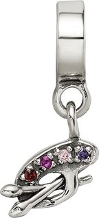 Sterling Silver 925 Artist Palette Dangle Bead with Multi-Color CZ Stones