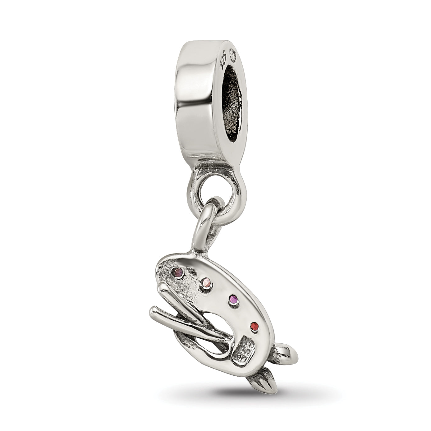 Sterling Silver 925 Artist Palette Dangle Bead with Multi-Color CZ Stones