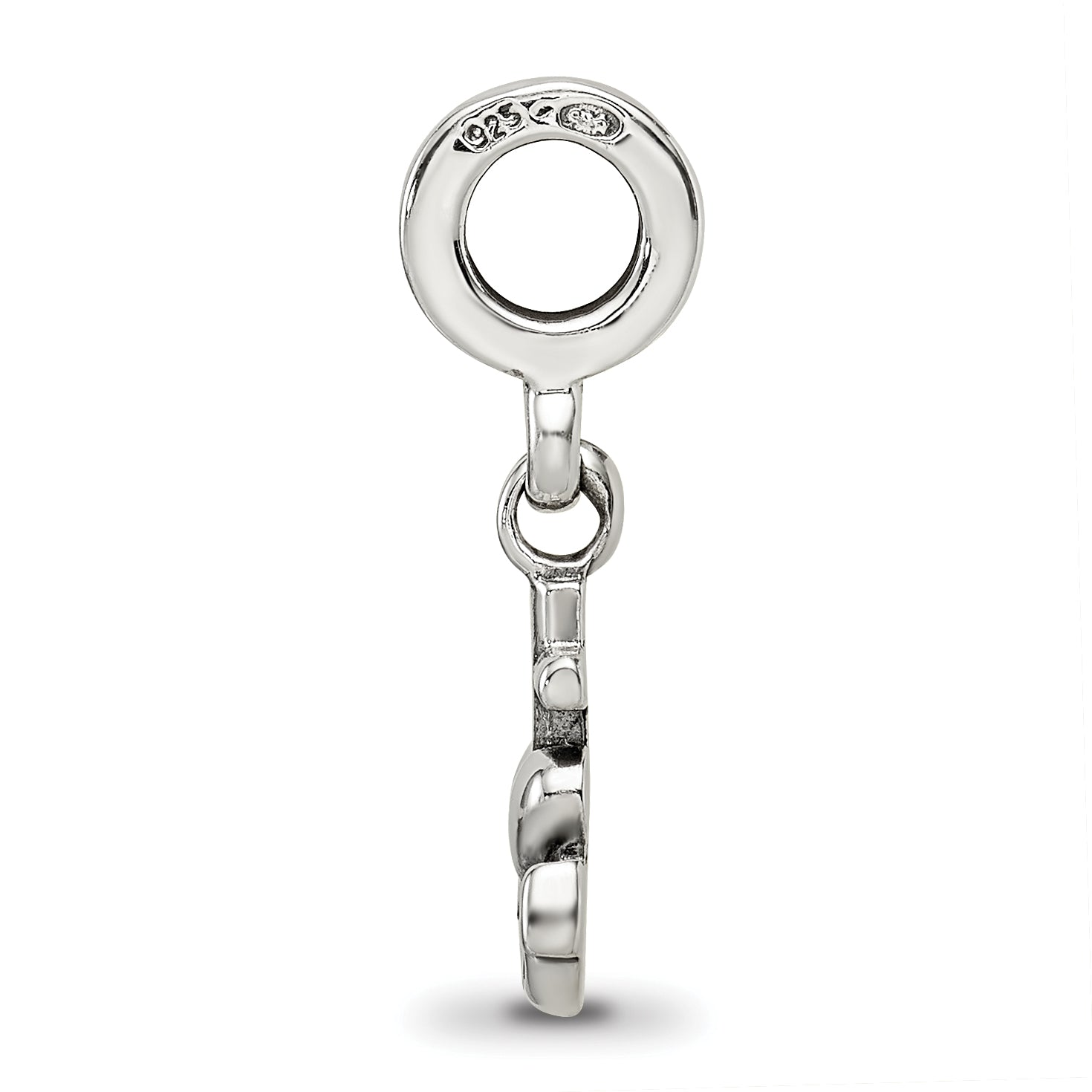 Sterling Silver 925 Dangle Bead with Heart, Cross & Anchor Charm Polished Finish
