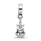 Sterling Silver 925 Dangle Bead with Heart, Cross & Anchor Charm Polished Finish
