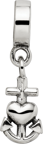 Sterling Silver 925 Dangle Bead with Heart, Cross & Anchor Charm Polished Finish