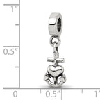 Sterling Silver 925 Dangle Bead with Heart, Cross & Anchor Charm Polished Finish