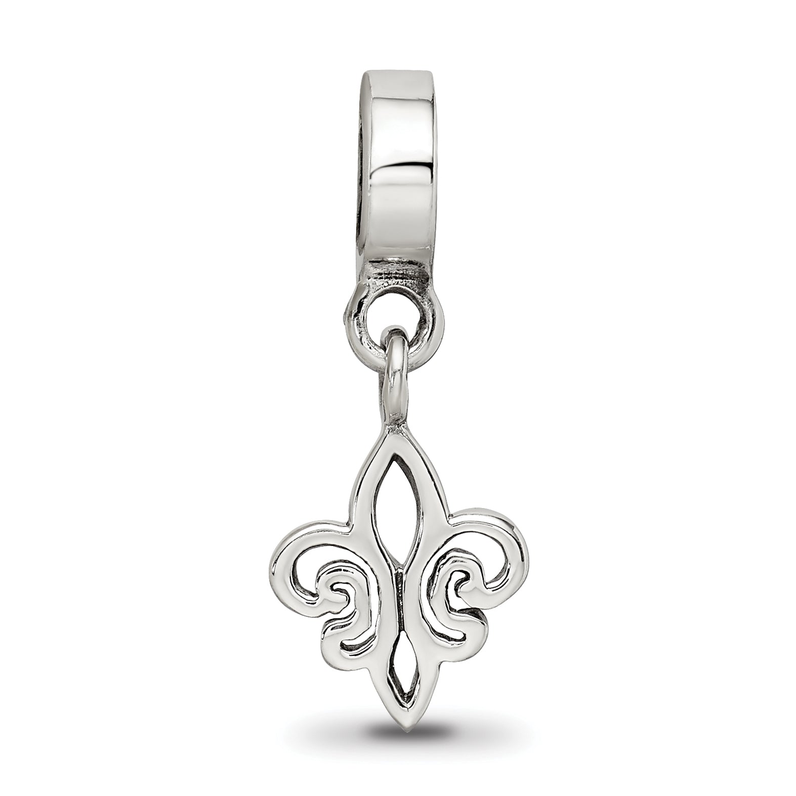Sterling Silver 925 Fleur de Lis Dangle Bead with Antiqued Finish